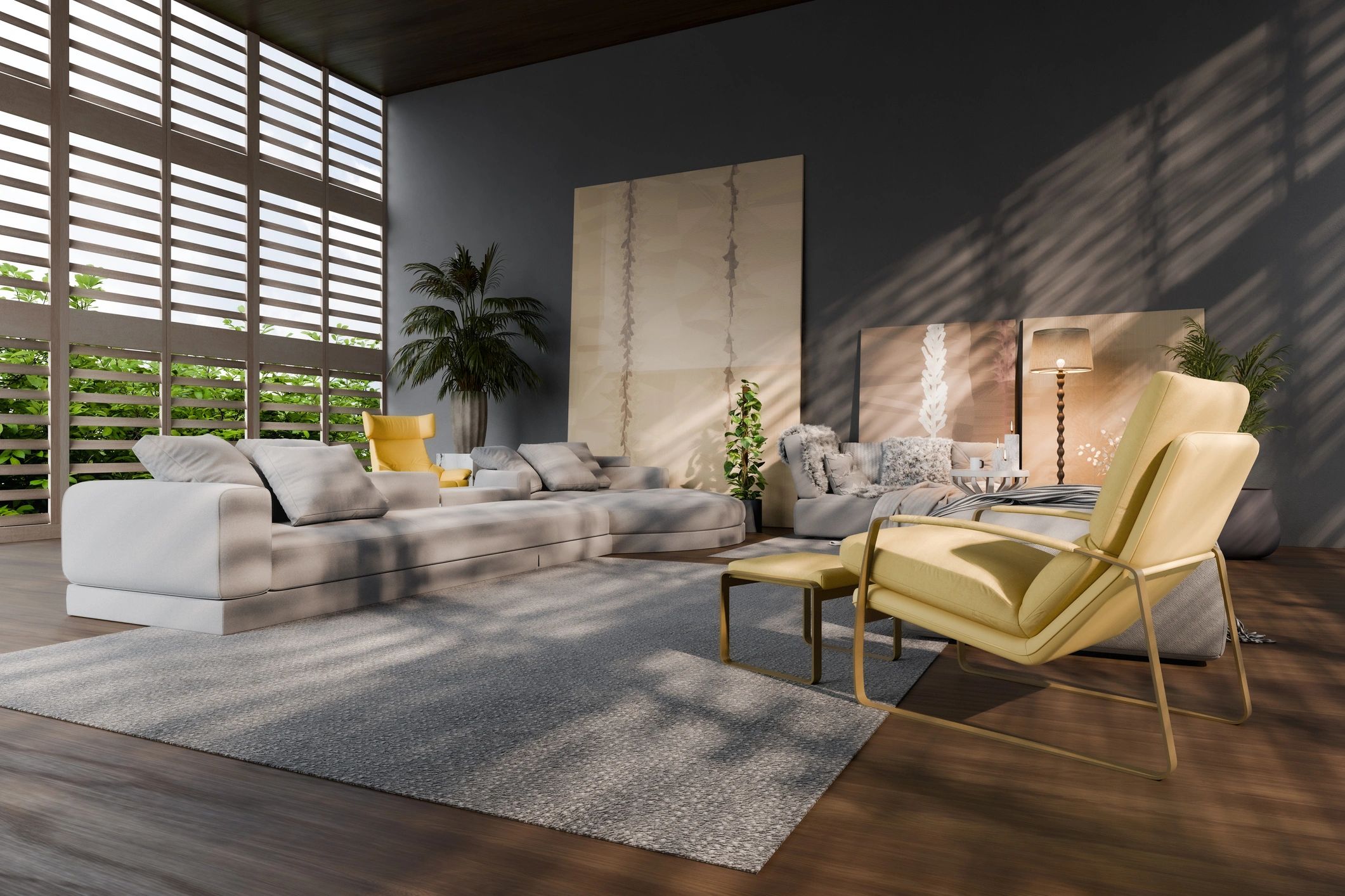 Designed interior with artwork and furniture