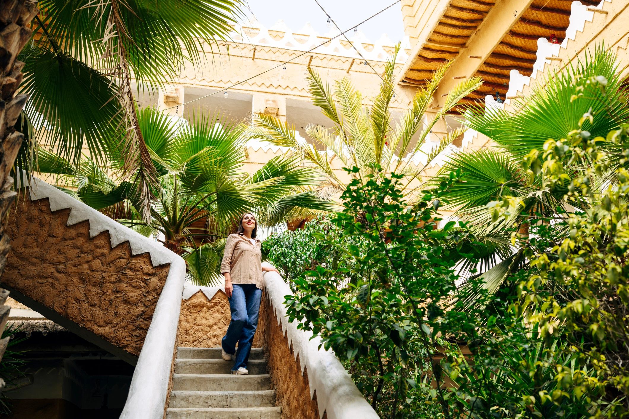 Architectural courtyard with editorial atmosphere