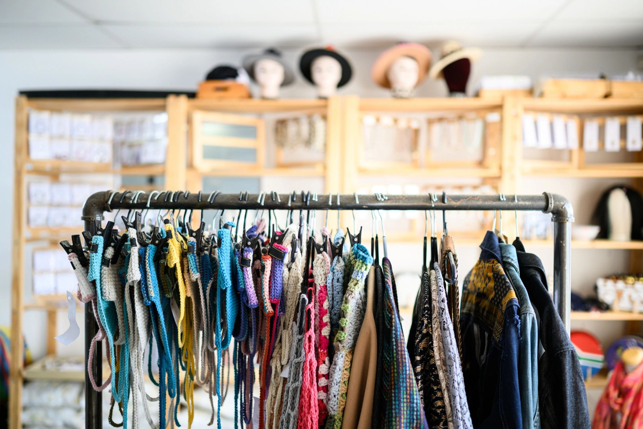 Boutique interior with colorful clothing display